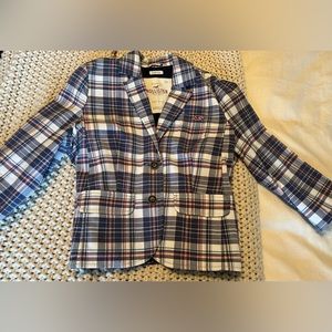🏄‍♀️ Hollister 🏄 Plaid Blazer with Stretch Blue White Pink Check Large